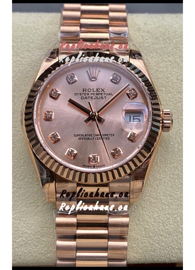 RHAUSCA202305 561 Rolex Datejust 31MM Swiss Watch in 904L Steel Rose Gold Dial 1 1 Mirror Replica